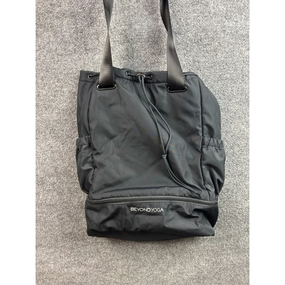 Beyond Convertible Yoga Backpack Tote Women OS Black Nylon Drawstring Gym Bag